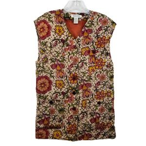 Vintage Silk Vest Long Women M Multicolor Floral  Sleeveless Lagenlook Bogari
